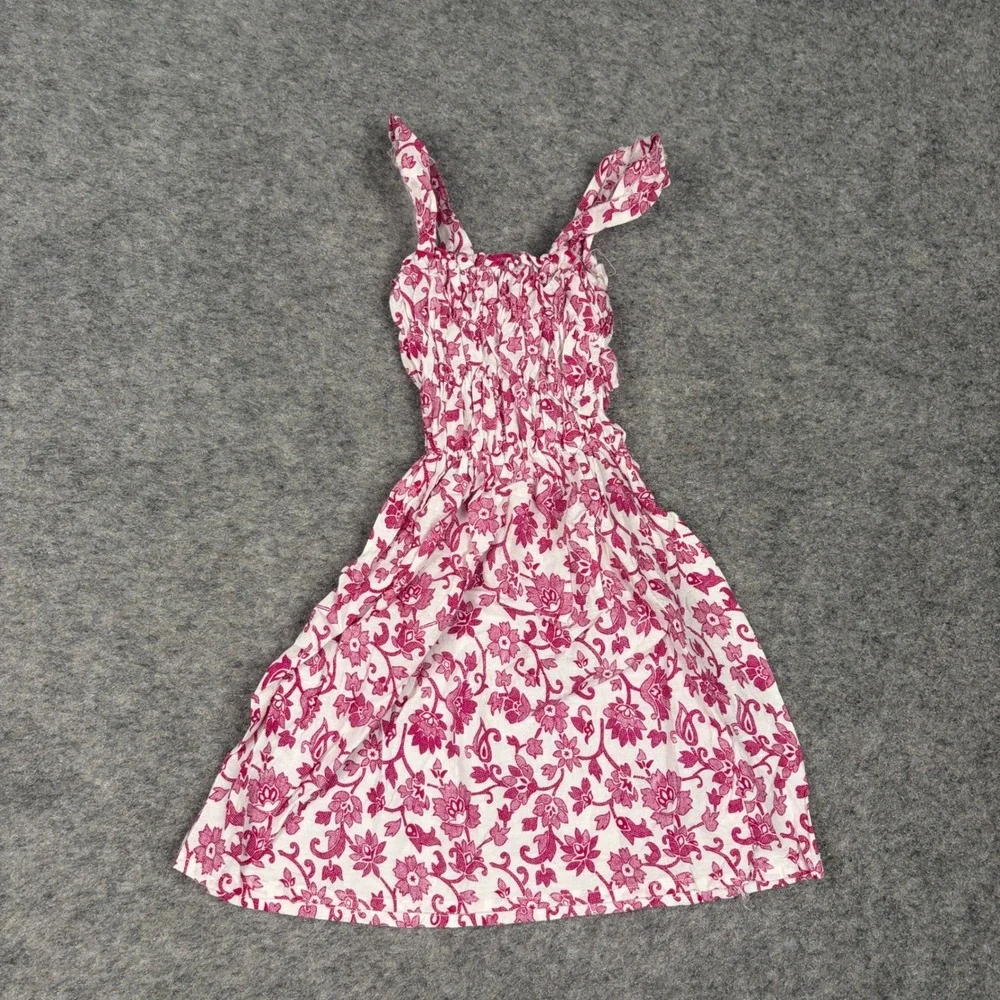 Unbranded Floral‎ Smocked Sundress Girls Size Small Pink White Sleeveless Boho